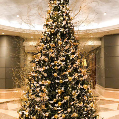 Lobby Tree Decorated with Golden Snitches